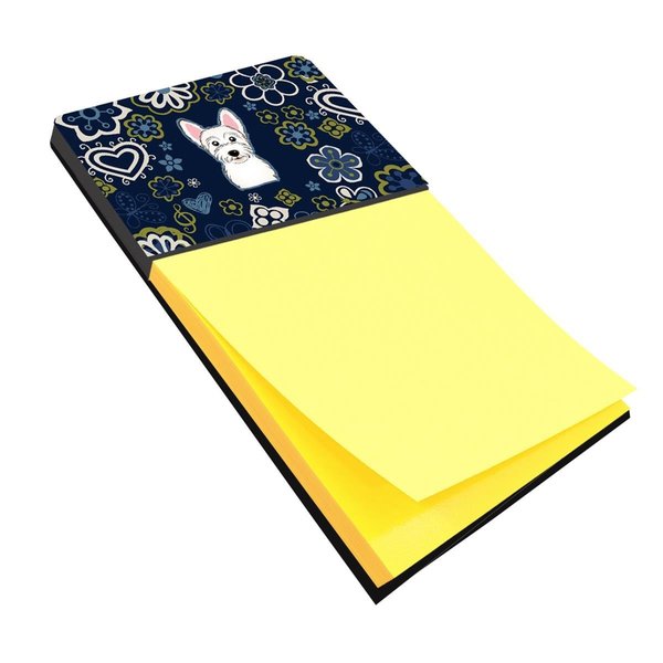 Carolines Treasures Blue Flowers Westie Sticky Note Holder BB5077SN